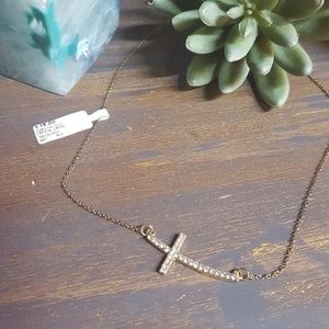 Crystal Cross Gold Necklace NWT